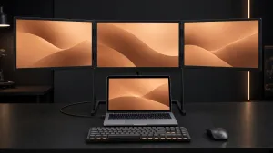 Panelo Studio mit drei 18,5-Zoll-Displays mit Laptop