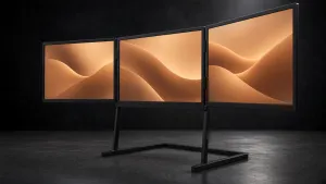 Panelo Studio mit drei 18,5-Zoll-Displays schräg von der Seite